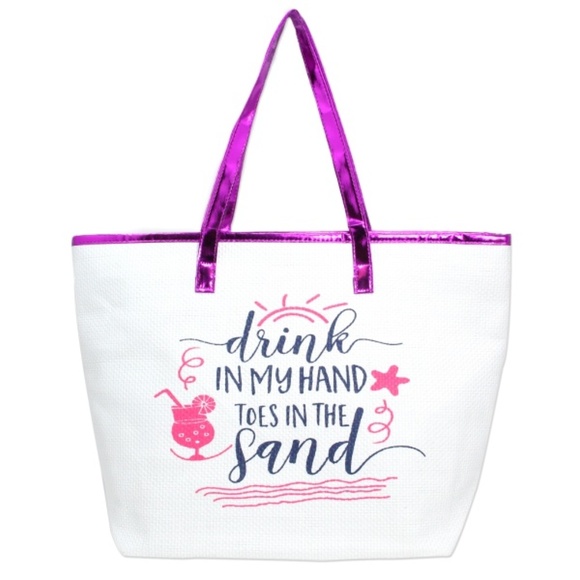 Handbags - 'Drink In My Hand Toes In The Sand' Beach Tote Bag